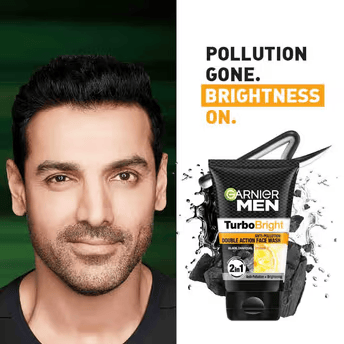 Garnier Men Turbo Bright Double Action Face Wash, Deep Cleansing Anti Pollution Face Wash Cosmetic Cove