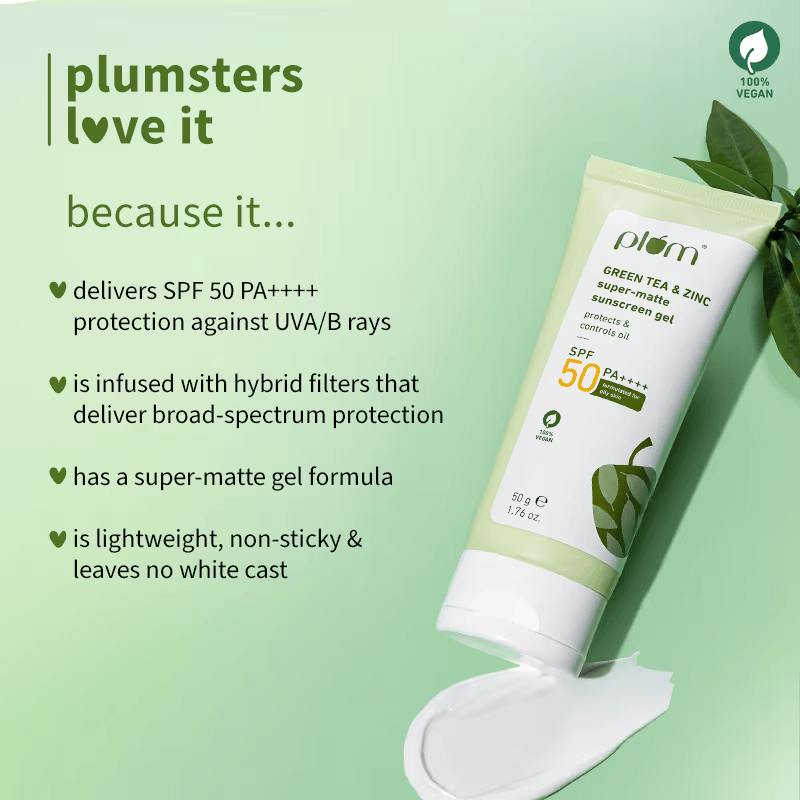 Green Tea & Zinc Matte SPF 50 Sunscreen Gel Cosmetic Cove