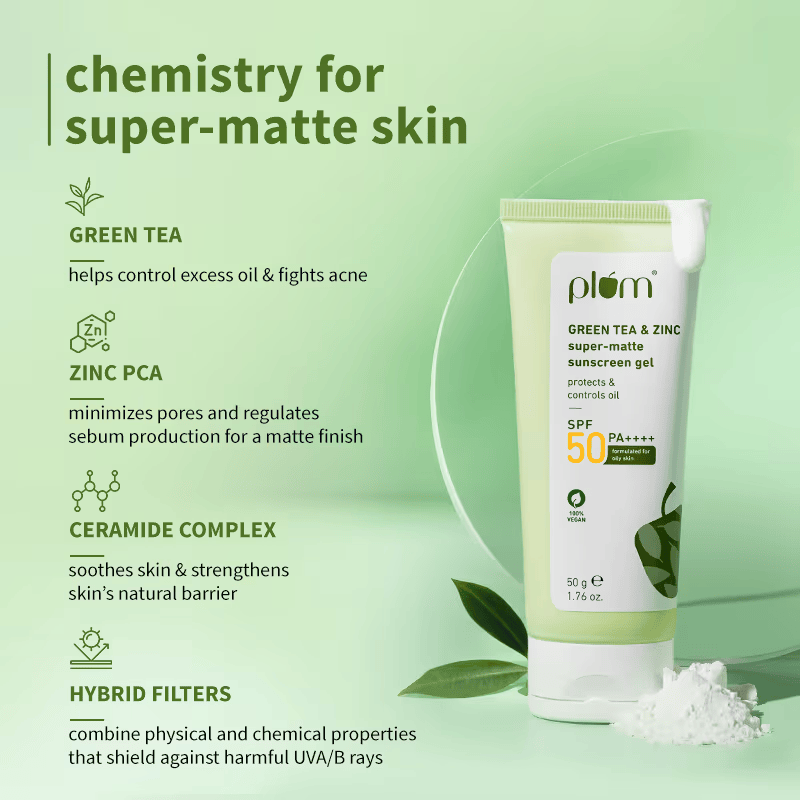 Green Tea & Zinc Matte SPF 50 Sunscreen Gel Cosmetic Cove