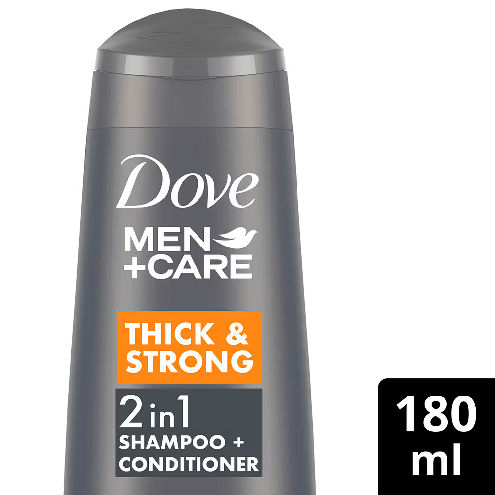 Dove Men+Care Thick & Strong 2-in-1 Shampoo + Conditioner.