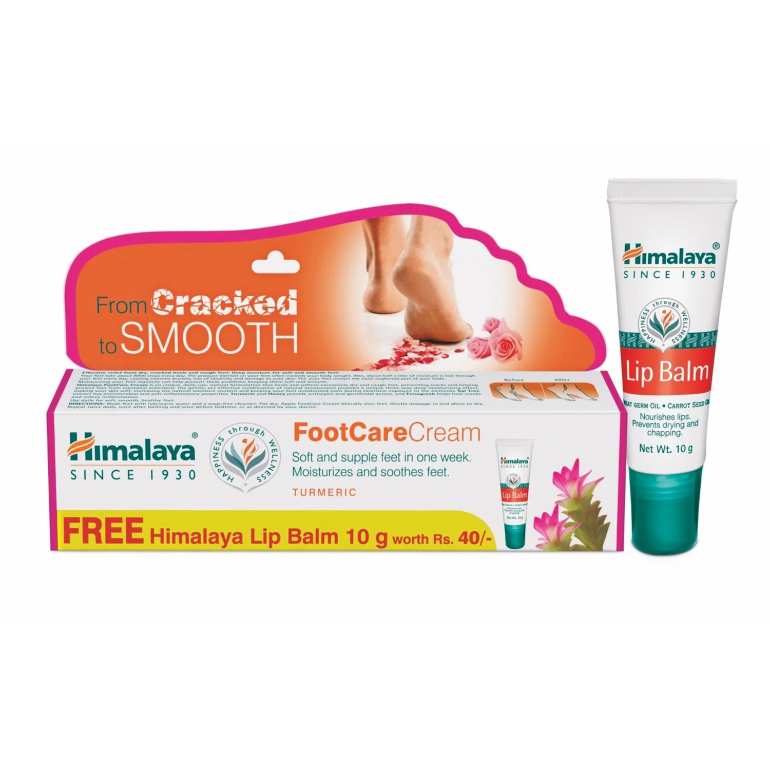 Himalaya Foot Care Cream 20g and Lip Balm 10g combo pack.